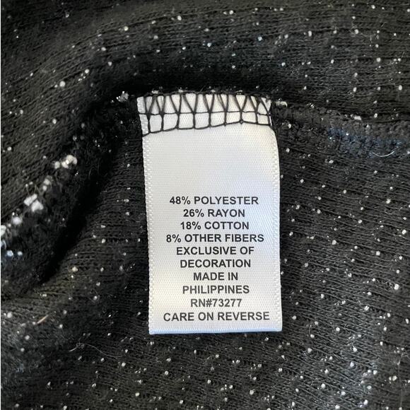 Elle Womens XL Pearl Embellished Blouse 3/4 Sleeve Collar Black White Pattern - Picture 7 of 11